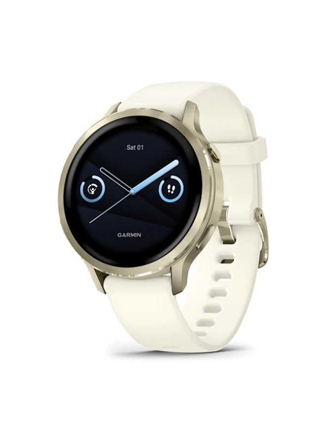 Venu 4 – 41 mm - Lunar Gold bezel with bone silicone band , Upto 10 Days of Battery Life and Bright, Colorful 1.2 Inch Amoled Display , Lightweight 41MM Case with a Metal Design , iOS and Android compatible Lunar Gold
