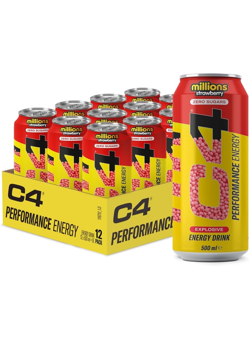 CELLUCOR C4 Performance Energy Drink Pre-Workout - Millions Strawberry - (Pack of 12) - Image 1