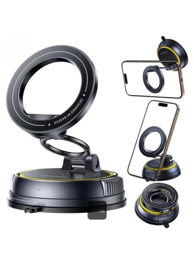 بيسوس PrimeTrip VC2 Flex Magnetic Car Mount – 35N Strong Grip, Vacuum Suction Lock, 720° 3-Axis Adjustment, Universal MagSafe/Android Car Phone Holder Grey - Image 1