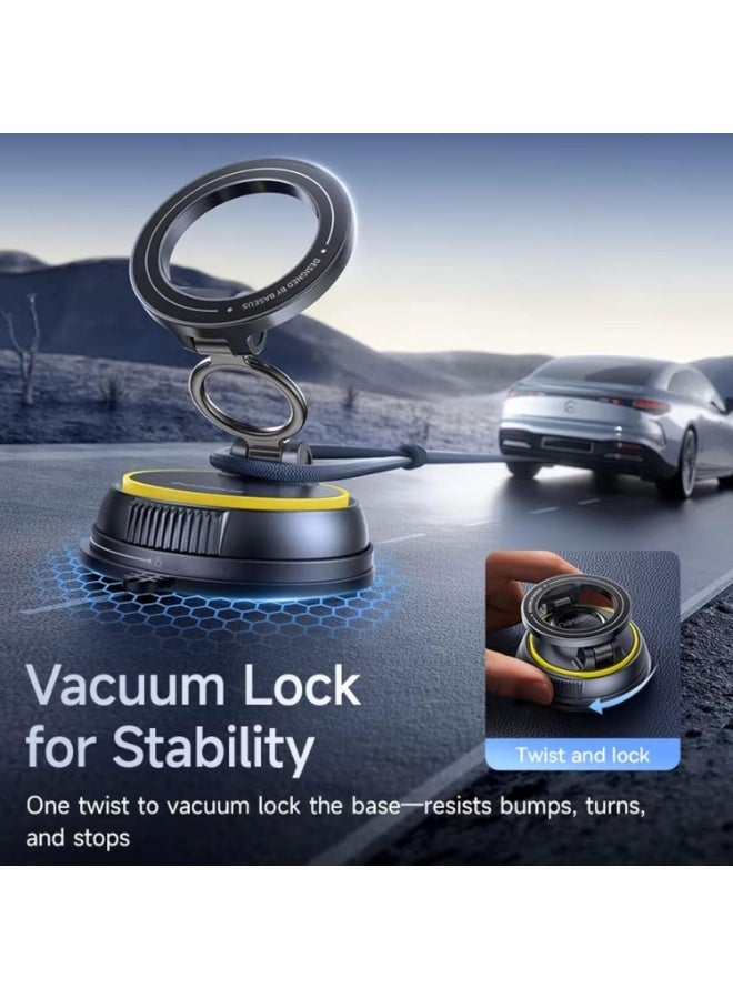 بيسوس PrimeTrip VC2 Flex Magnetic Car Mount – 35N Strong Grip, Vacuum Suction Lock, 720° 3-Axis Adjustment, Universal MagSafe/Android Car Phone Holder Grey - Image 5