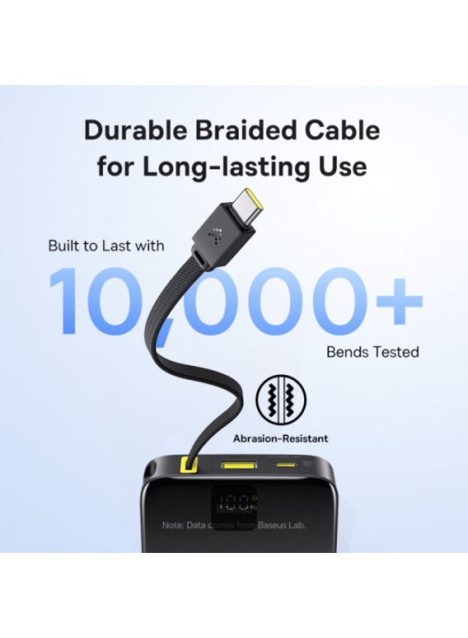 بيسوس EnerFill Bipow2 Pro Power Bank 10000mAh – 22.5W USB-C PD Fast Charging, Built-in Cable, Digital Display, Airline Approved Black - Image 3