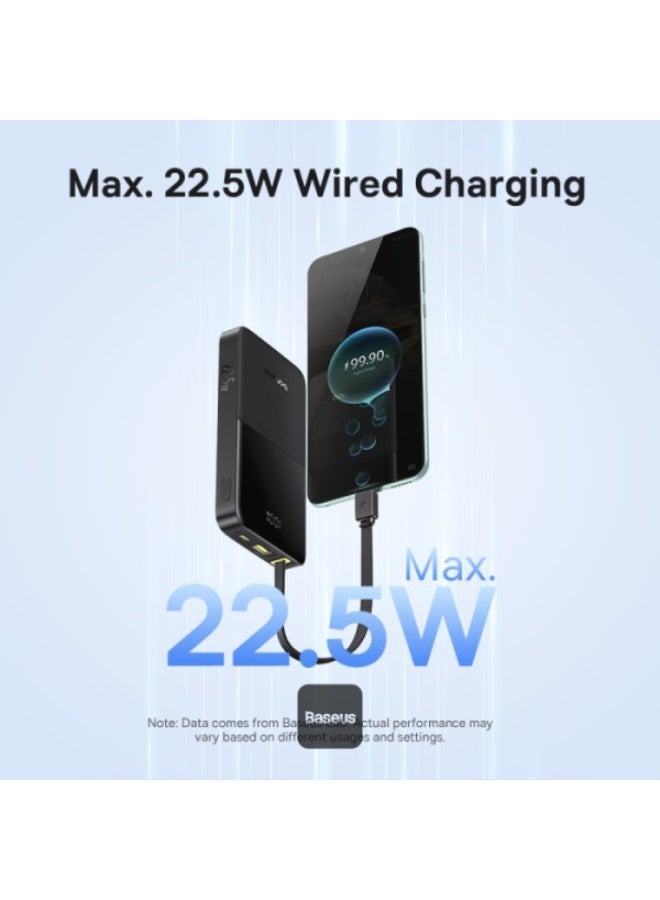 بيسوس EnerFill Bipow2 Pro Power Bank 10000mAh – 22.5W USB-C PD Fast Charging, Built-in Cable, Digital Display, Airline Approved Black - Image 5