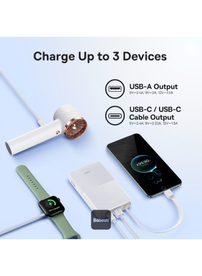 بيسوس بانك طاقة EnerFill Bipow2 Pro سعة 10000mAh – شحن سريع 22.5W USB-C PD، كابل مدمج، شاشة رقمية، معتمد من شركات الطيران - Image 4