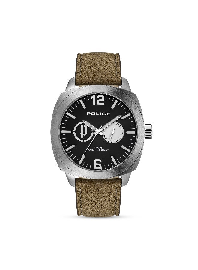 POLICE Men's Context Black Dial Brown Leather Strap Multifunction Watch - 44Mm - Image 1