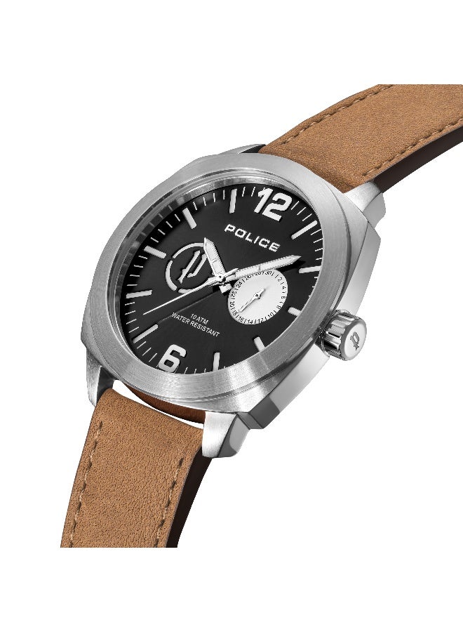 POLICE Men's Context Black Dial Brown Leather Strap Multifunction Watch - 44Mm - Image 2