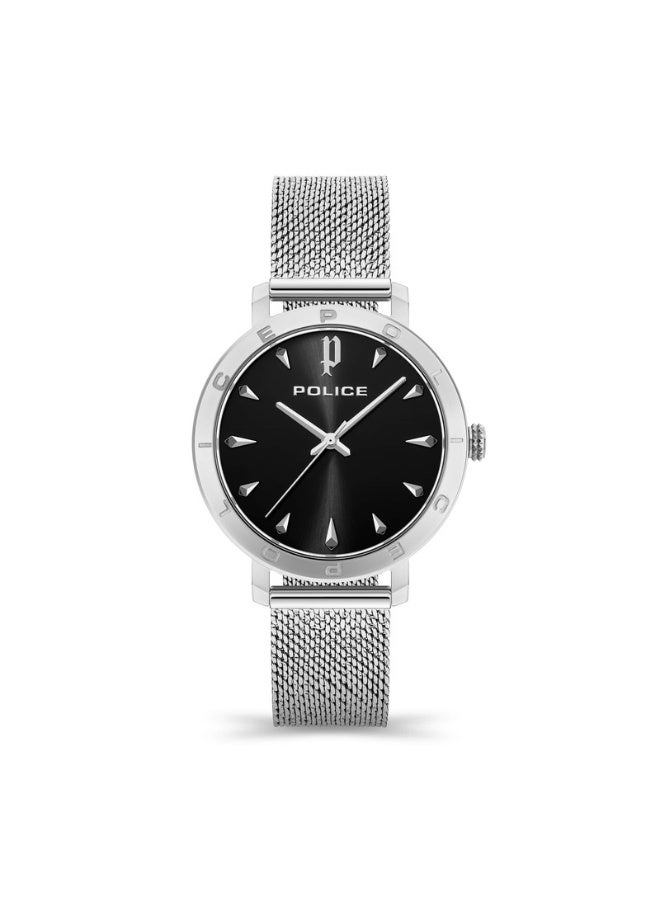 بوليس ساعة بونتا أنالوج برباط فضي من الفولاذ المقاوم للصدأ بقرص أسود - 36 مم - Image 1