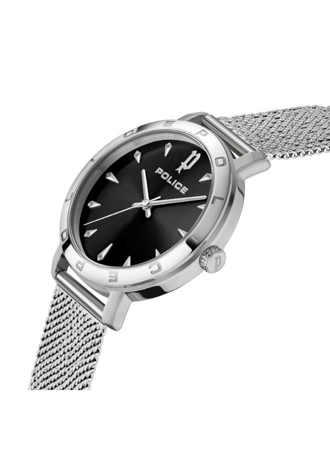 بوليس ساعة بونتا أنالوج برباط فضي من الفولاذ المقاوم للصدأ بقرص أسود - 36 مم - Image 2