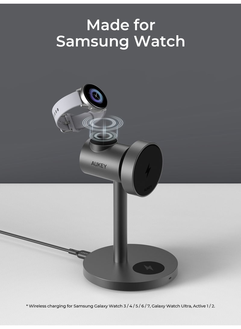 Aukey MagFusion G  Qi2 3-in-1  Magnetic Fast Wireless Samsung Charging Station LC-MC311G - Grey - Image 5