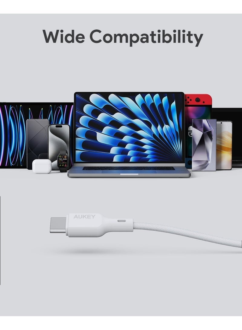 Aukey Circlit Blink 60W Lite Cable 1m. DTY Braided USB-C to USB-C - CB-DCC063 - White - Image 3