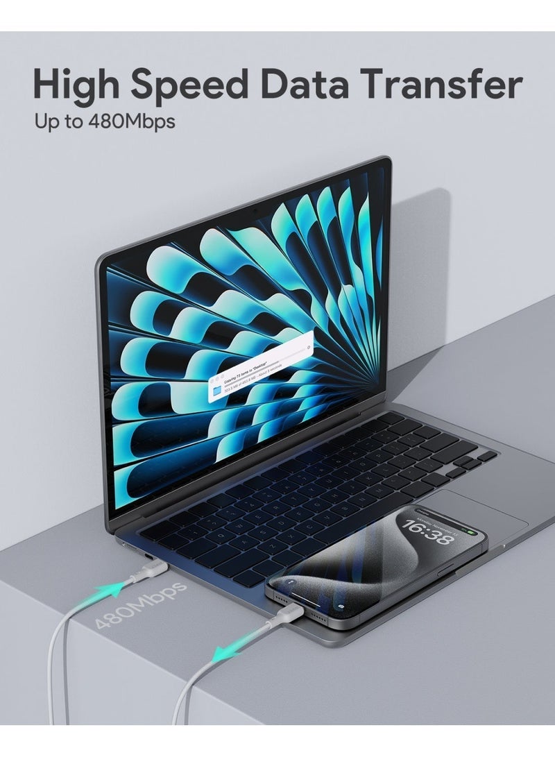 Aukey Circlit Blink 60W Lite Cable 1m. DTY Braided USB-C to USB-C - CB-DCC063 - White - Image 5