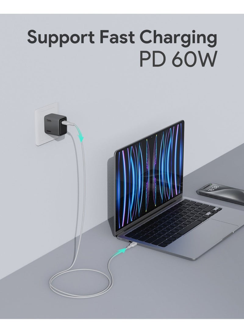 Aukey Circlit Blink 60W Lite Cable 1m. DTY Braided USB-C to USB-C - CB-DCC063 - White - Image 4