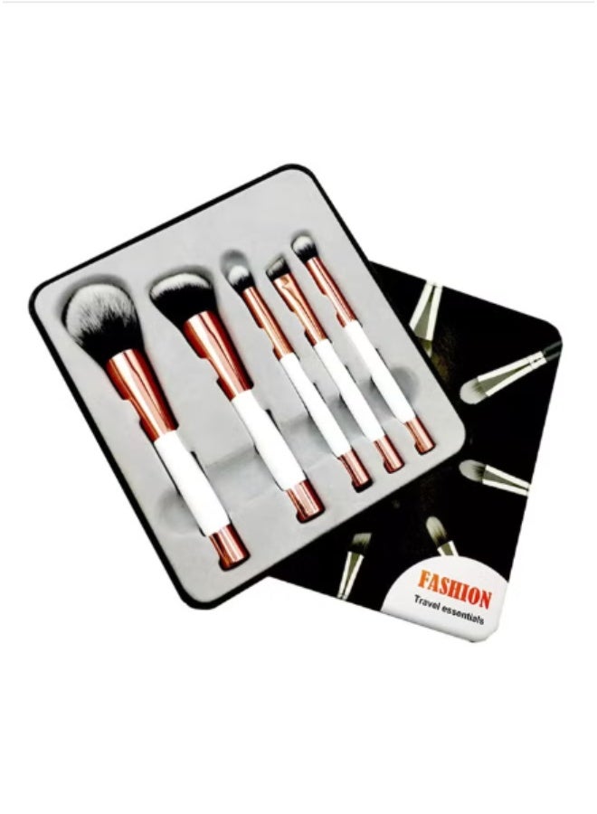 بيوتي جيفت 5-Piece Travel Makeup Brushes Set White/ Rose Gold