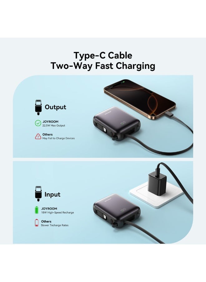 JOYROOM 10000mAh Super Mini Fast Charging Power Bank with Built-in Type-C and Lightning Dual Cables, Smart LED Display Powerbank, Dual Input/Output, 3-Device Charging, Compact Portable Battery Pack for iPhone 17 16 and below, Samsung 25 and below and Other Phones – Safe & Heat-Resistant Design - CE Certified Sea Blue - Image 5