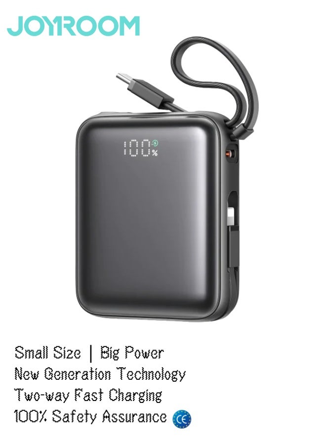 JOYROOM 10000mAh Super Mini Fast Charging Power Bank with Built-in Type-C and Lightning Dual Cables, Smart LED Display Powerbank, Dual Input/Output, 3-Device Charging, Compact Portable Battery Pack for iPhone 17 16 and below, Samsung 25 and below and Other Phones – Safe & Heat-Resistant Design - CE Certified Sea Blue - Image 1