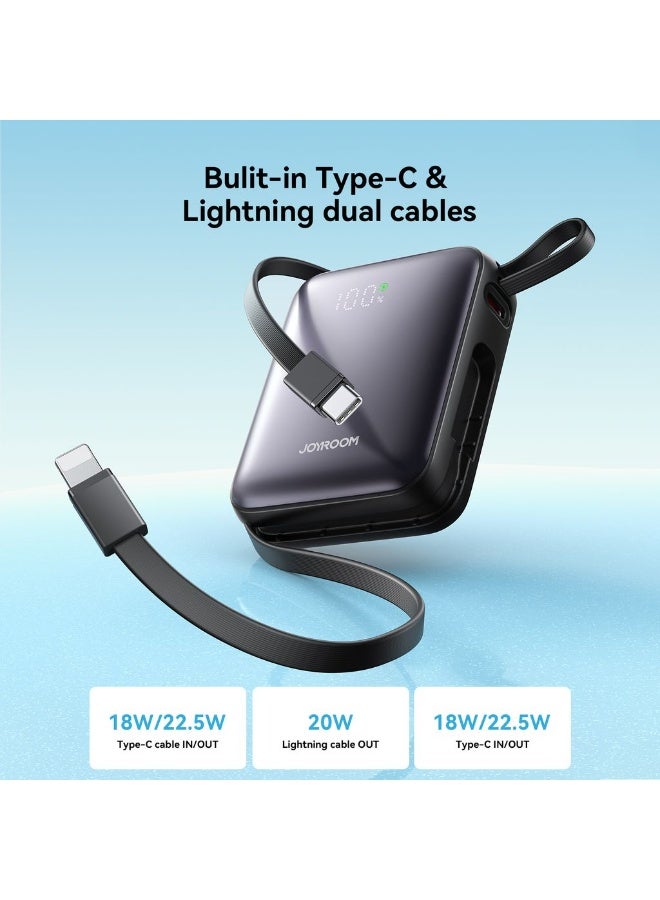 JOYROOM 10000mAh Super Mini Fast Charging Power Bank with Built-in Type-C and Lightning Dual Cables, Smart LED Display Powerbank, Dual Input/Output, 3-Device Charging, Compact Portable Battery Pack for iPhone 17 16 and below, Samsung 25 and below and Other Phones – Safe & Heat-Resistant Design - CE Certified Sea Blue - Image 4
