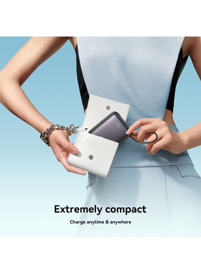 JOYROOM 10000mAh Super Mini Fast Charging Power Bank with Built-in Type-C and Lightning Dual Cables, Smart LED Display Powerbank, Dual Input/Output, 3-Device Charging, Compact Portable Battery Pack for iPhone 17 16 and below, Samsung 25 and below and Other Phones – Safe & Heat-Resistant Design - CE Certified Sea Blue - Image 2