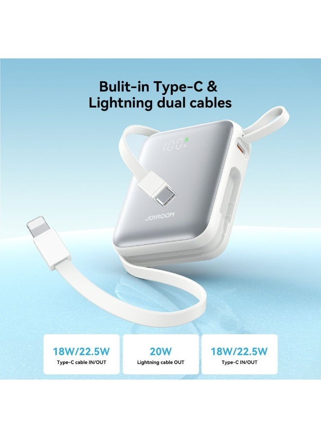 JOYROOM 10000mAh Super Mini Fast Charging Power Bank with Built-in Type-C and Lightning Dual Cables, Smart LED Display Powerbank, Dual Input/Output, 3-Device Charging, Compact Portable Battery Pack for iPhone 17 16 and below, Samsung 25 and below and Other Phones – Safe & Heat-Resistant Design - CE Certified Pearl White - Image 4