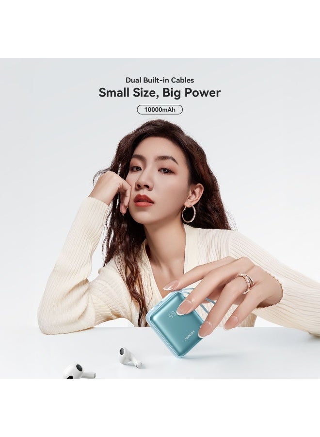 جوي روم بنك طاقة فائق الصغر بسعة 10000 مللي أمبير مع كابلات مزدوجة مدمجة من نوع-C وLightning، شاشة LED ذكية، مدخل/مخرج مزدوج، شحن 3 أجهزة، بطارية محمولة مدمجة لهواتف iPhone 17 و16 وما دون، Samsung 25 وما دون وهواتف أخرى – تصميم آمن ومقاوم للحرارة - معتمد من CE - Image 2