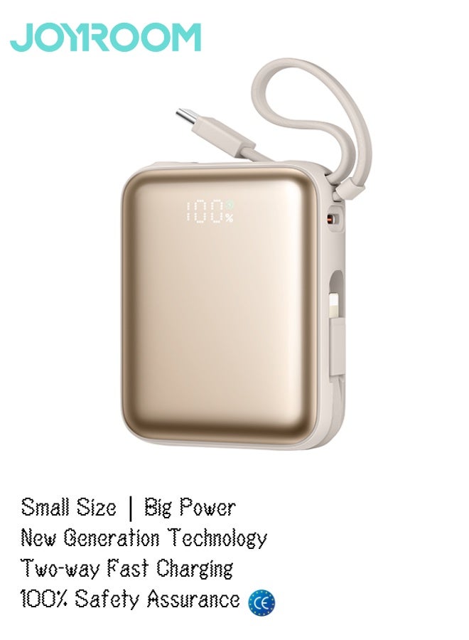 جوي روم بنك طاقة فائق الصغر بسعة 10000 مللي أمبير مع كابلات مزدوجة مدمجة من نوع-C وLightning، شاشة LED ذكية، مدخل/مخرج مزدوج، شحن 3 أجهزة، بطارية محمولة مدمجة لهواتف iPhone 17 و16 وما دون، Samsung 25 وما دون وهواتف أخرى – تصميم آمن ومقاوم للحرارة - معتمد من CE - Image 1