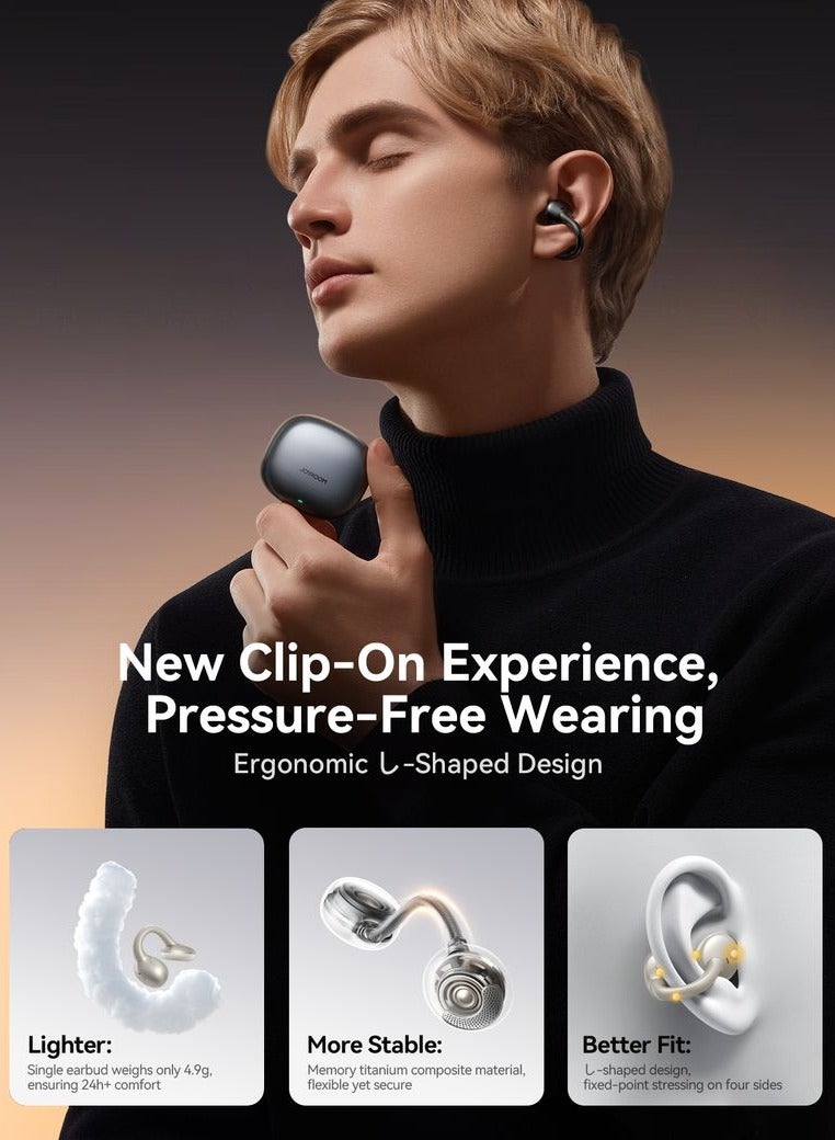 جوي روم Openfree OE3 Open Ear Wireless Earbuds with Bass Boost, Ai-Enchanced Clear Calls, 13mm Dynamic Drivers, Dual Device Connection, All-Day Comfort Fit, Smart Touch Control, Upgraded Bluetooth 5.4, 25H Playtime - Customization via App Pearl Silver - Image 3