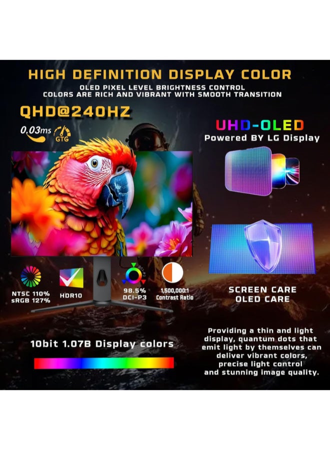 تويستيد مايندز شاشة الألعاب OLED بحجم 27 بوصة من سلسلة Prestige X، دقة QHD1440P، 240Hz، زمن استجابة 0.03 مللي ثانية، USB-C، منفذ عرض 1.4 و HDMI 2.1، HDR10، RGB، مكبرات صوت مدمجة، مفتاح KVM، G-Sync-FreeSync، ارتفاع قابل للتعديل - Image 4