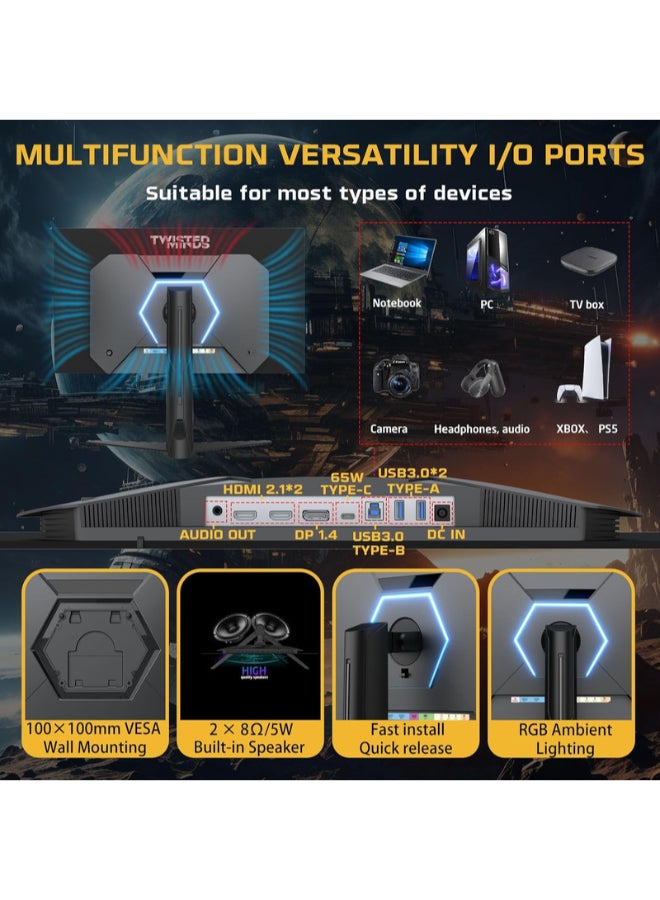 تويستيد مايندز شاشة الألعاب OLED بحجم 27 بوصة من سلسلة Prestige X، دقة QHD1440P، 240Hz، زمن استجابة 0.03 مللي ثانية، USB-C، منفذ عرض 1.4 و HDMI 2.1، HDR10، RGB، مكبرات صوت مدمجة، مفتاح KVM، G-Sync-FreeSync، ارتفاع قابل للتعديل - Image 2