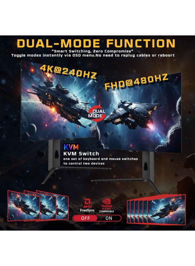 تويستيد مايندز شاشة الألعاب OLED Prestige X بحجم 32 بوصة، 4K 240Hz/FHD 480Hz، HDR10، G-SYNC و FreeSync، زمن استجابة 0.03 مللي ثانية، HDMI 2.1، USB-C 90W، DCI-P3 98.5%، مفتاح KVM، إضاءة RGB، مكبرات صوت مدمجة - Image 4