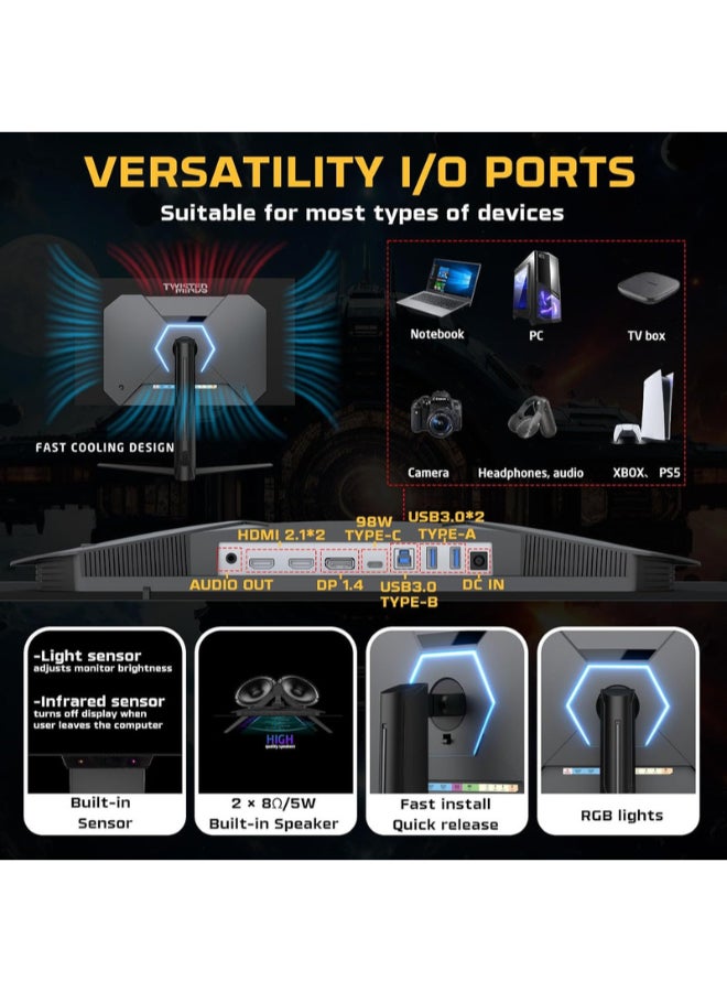 تويستيد مايندز شاشة الألعاب OLED Prestige X بحجم 32 بوصة، 4K 240Hz/FHD 480Hz، HDR10، G-SYNC و FreeSync، زمن استجابة 0.03 مللي ثانية، HDMI 2.1، USB-C 90W، DCI-P3 98.5%، مفتاح KVM، إضاءة RGB، مكبرات صوت مدمجة - Image 2