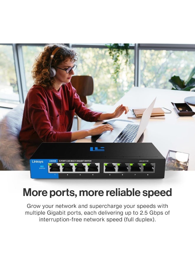 LINKSYS 8-Port 2.5G Multi-Gig Unmanaged Switch - Energy-Efficient Ethernet with Fanless Design black - Image 4
