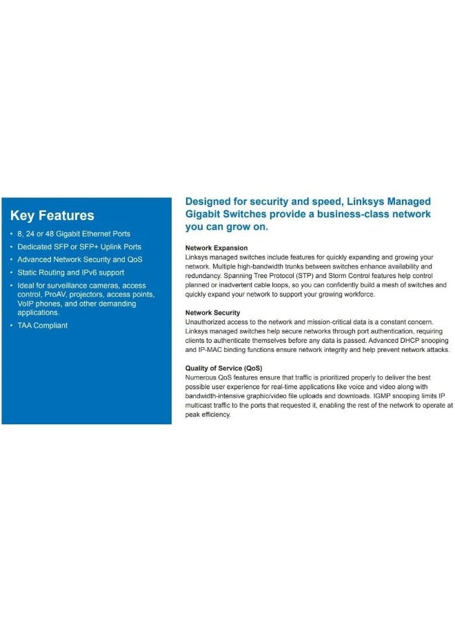 LINKSYS GIGABIT MANAGED 48-Port Switch with 4 10G SFP+ Ports (Model LGS352C) Black - Image 4