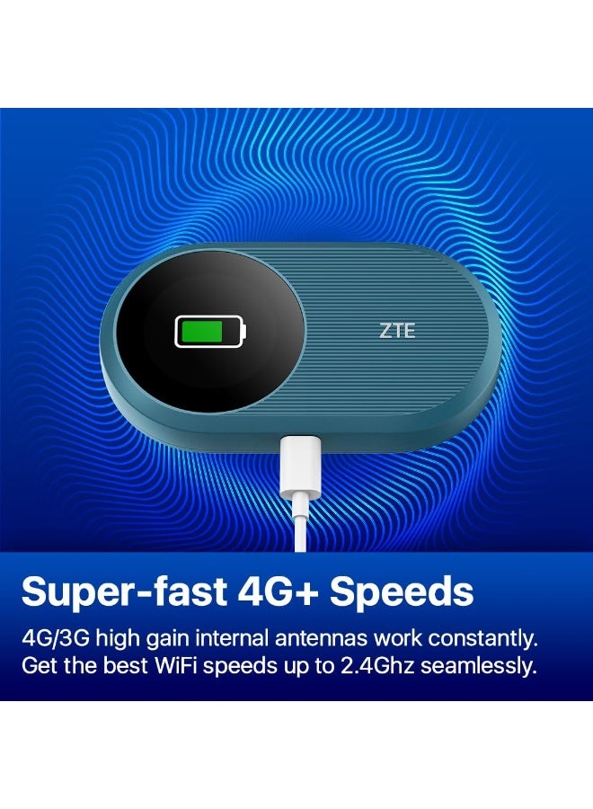 ZTE Wireless Mobile WI-FI Router Pro Unlock,WiFi 6 Up to 287Mbps,9 Hour Battery Life,WPS,32 Devicees, Plug and Play Sim Card Slot And Type C Port,TDRA Approved blue - Image 5