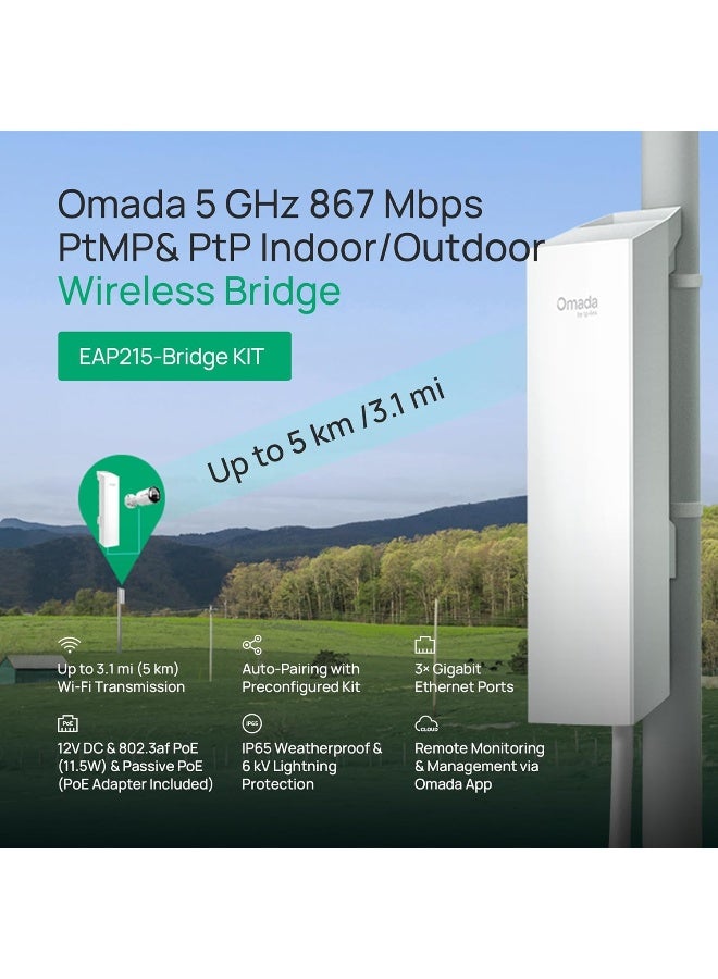 تي بي لينك مجموعة جسر Omada EAP215 - جسر لاسلكي نقطة إلى نقطة بتردد 5 GHz وسرعة 867 Mbps مع نقطة وصول بعيدة المدى - Image 2