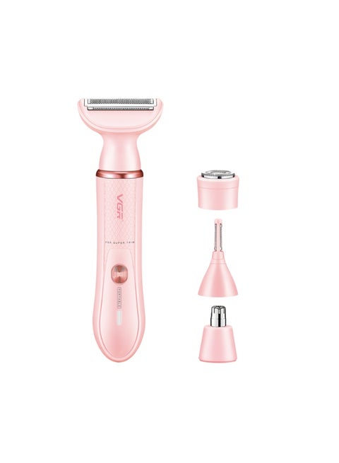 VGR V-761 Professional 4-in-1 Women's Shaver – Waterproof and Rechargeable with Multiple Heads for Face, Body, Nose, and Eyebrows Multicolour