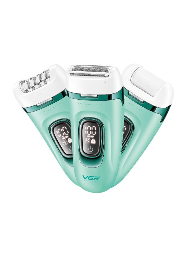 في جي آر VGR V-762 ماكينة حلاقة نسائية قابلة لإعادة الشحن 3 في 1 – إزالة الشعر الرطب والجاف برؤوس متعددة الوظائف - Image 2