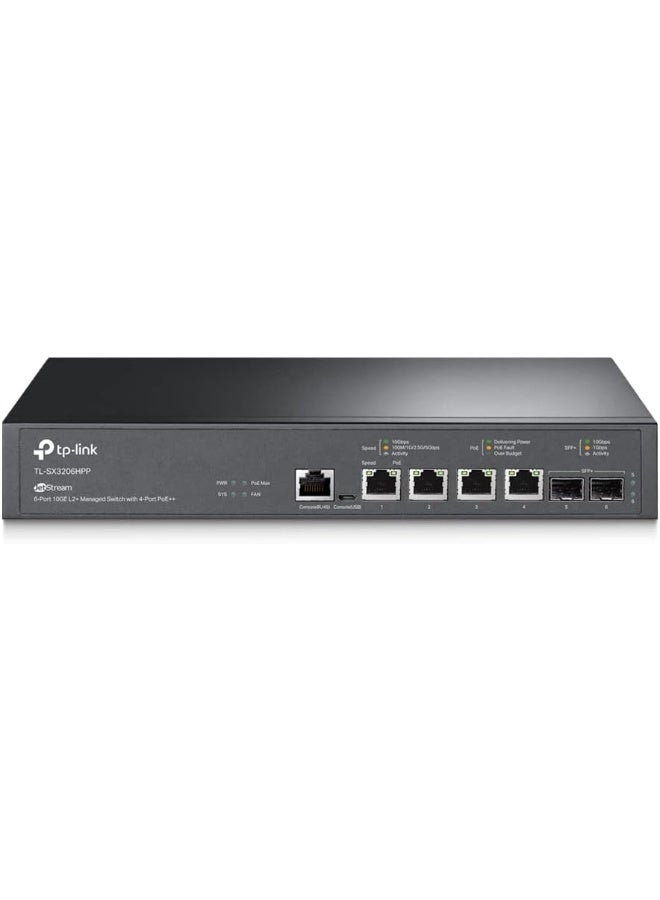 تي بي لينك TL-SX3206HPP 6-Port 10G L2+ Managed PoE Switch with 4 PoE++ Ports and 2 SFP+ Slots Black - Image 1