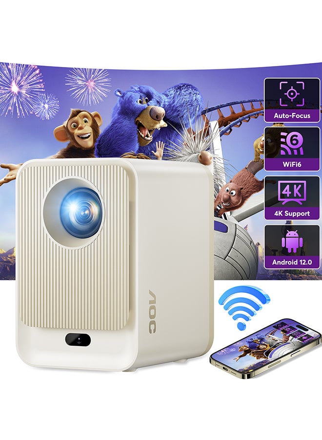 AOC 1080P Fully Sealed Smart Projector, 300 ANSI & 12000 Lumen & Auto Focus & Android 12.0,Projector with Wifi6 and Bluetooth 5.0,250'' Screen, Portable Projector for Phone/PC/HDMI/USB, Home & Outdoor XL2-211 Navo - Image 1