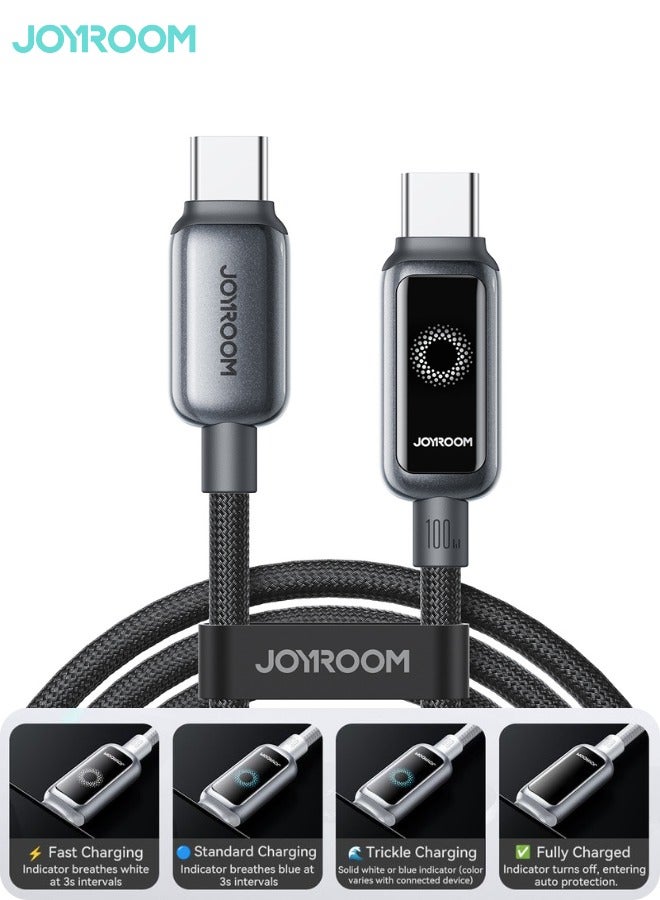 JOYROOM StarLight Series 100W USB-C to USB-C Fast Charging Cable – 1.2m, Auto Power-Off Smart Chip USB C TO C, Zinc-Alloy Connectors, 48-Strand Braided Nylon, V-1 Flame Retardant, High-Speed Data, Durable 10k+ Plug Life - Engineered for your Phone's Safety Galaxy Black - Image 1