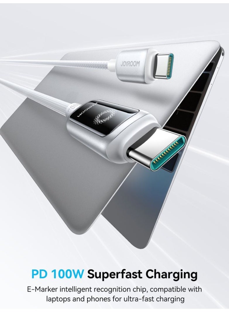 JOYROOM StarLight Series 100W USB-C to USB-C Fast Charging Cable – 1.2m, Auto Power-Off Smart Chip USB C TO C, Zinc-Alloy Connectors, 48-Strand Braided Nylon, V-1 Flame Retardant, High-Speed Data, Durable 10k+ Plug Life - Engineered for your Phone's Safety Galaxy Black - Image 2