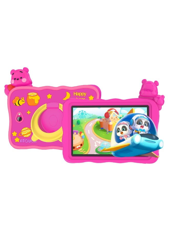 ATOUCH 7.85-inch Incell Screen Kids Smart Learning Tablet KC64 Plus 12GB RAM 256GB ROM Dual Sim 5G Network Built-in 360° Stand with Silicone Case And Portable Bag - Pink - Image 1