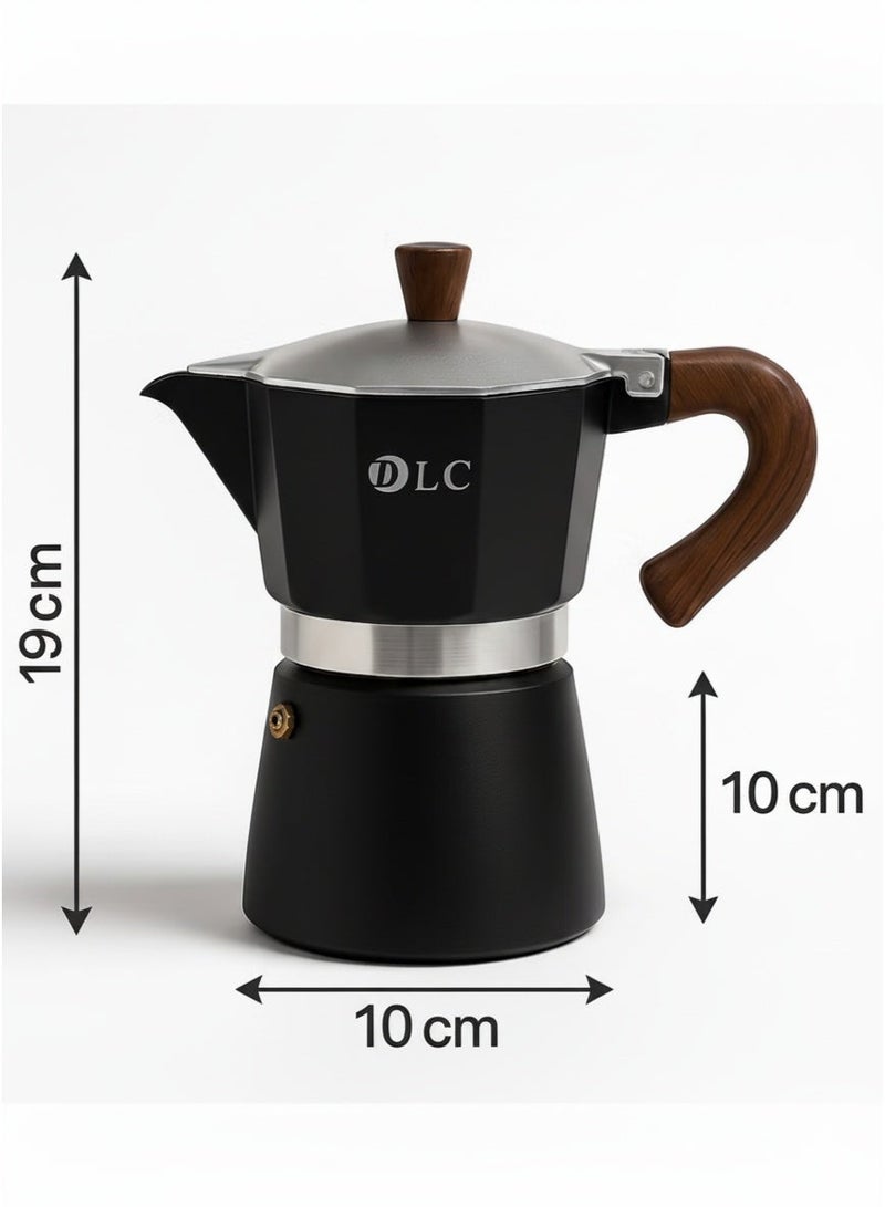 دي إل سي  صانعة القهوة الموكا الكهربائية، 300 مل / 6 أكواب، 500 واط تسخين سريع، تحكم في درجة الحرارة قابل للتعديل، تصميم أسود وخشبي – نموذج DLC-7336 - Image 5