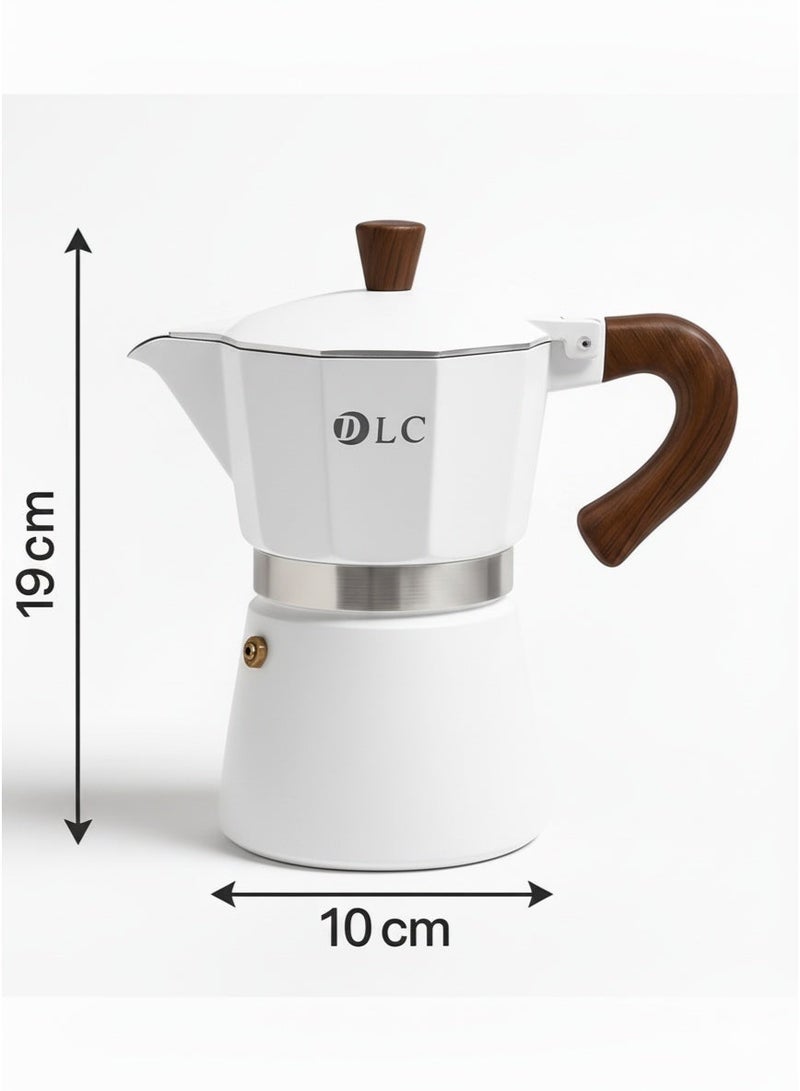 دي إل سي  صانعة القهوة موكا الكهربائية، 300 مل / 6 أكواب، 500 واط تسخين سريع، تحكم في درجة الحرارة قابل للتعديل، تصميم أبيض وخشبي – نموذج DLC-7336 - Image 3