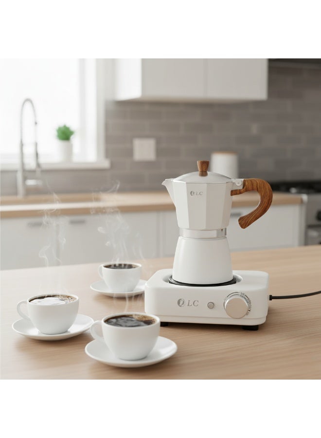 دي إل سي  صانعة القهوة موكا الكهربائية، 300 مل / 6 أكواب، 500 واط تسخين سريع، تحكم في درجة الحرارة قابل للتعديل، تصميم أبيض وخشبي – نموذج DLC-7336 - Image 5