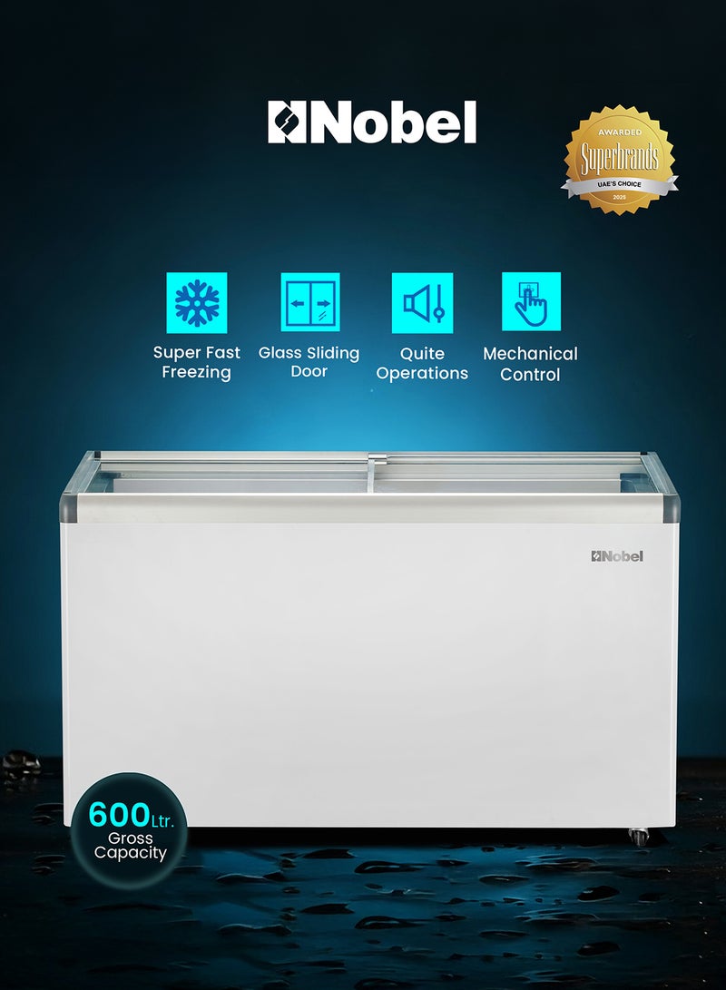 Nobel 600L Gross / 406L Net Capacity Sliding Door Freezer Double Glass Sliding Doors, Quick Cooling, Adjustable Thermostat, R290 Refrigerant, LED Light, Lock & Key, Wheels - NSC600 (1 Year Warranty) 600 L 400 W NSC600 white - Image 1