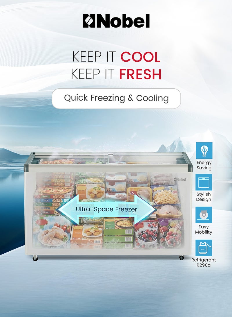 Nobel 600L Gross / 406L Net Capacity Sliding Door Freezer Double Glass Sliding Doors, Quick Cooling, Adjustable Thermostat, R290 Refrigerant, LED Light, Lock & Key, Wheels - NSC600 (1 Year Warranty) 600 L 400 W NSC600 white - Image 4