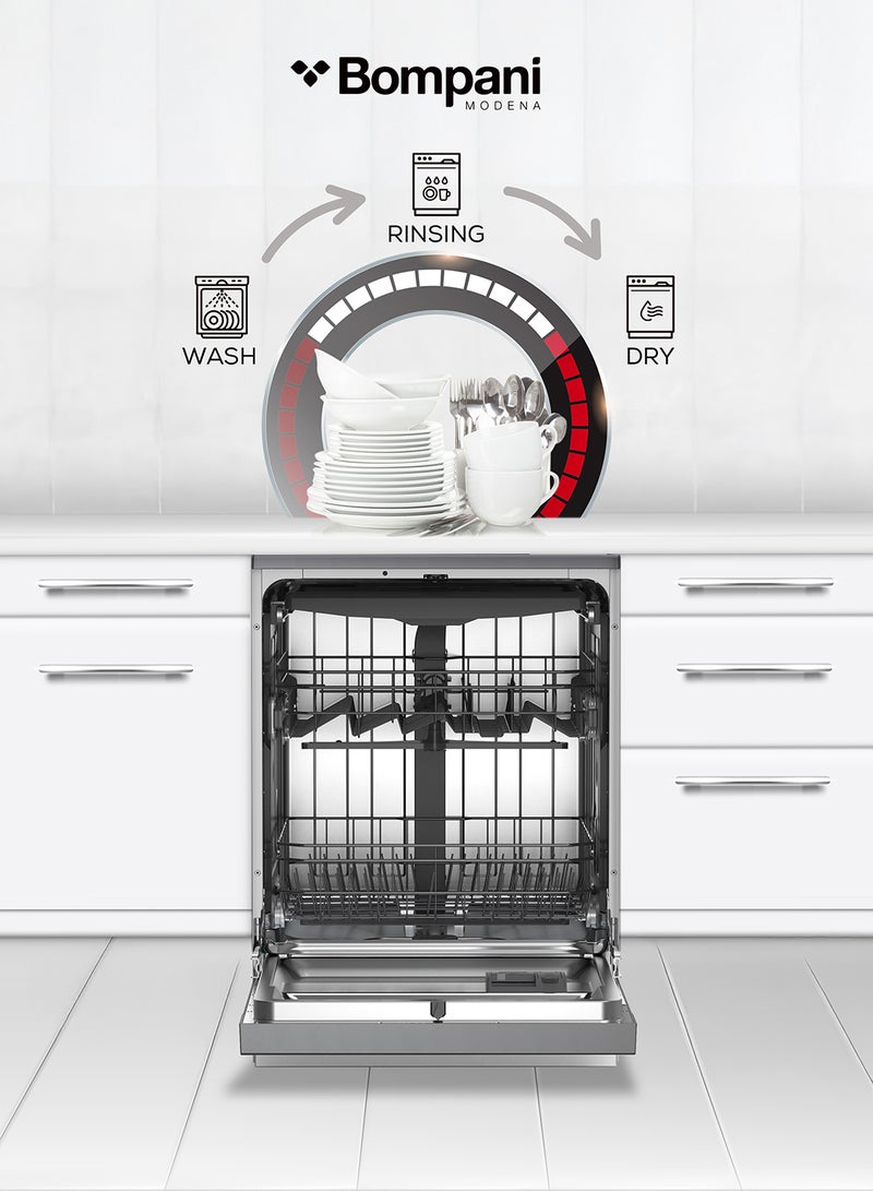 Bompani 60cm Dishwasher with BLDC Inverter Motor, 15 Place Settings, 8 Wash Programs, Ultra-Low Noise, Hot Wind + Auto Open Drying, Intelligent Wash, Stainless Steel Tub, 3 Racks - (1 Year Warranty) 15 kg 1000 W BO5021SN grey - Image 4