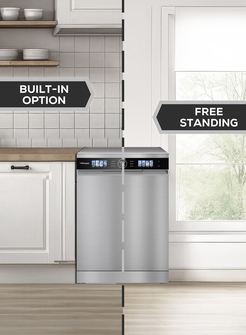 Bompani 60cm Dishwasher with BLDC Inverter Motor, 15 Place Settings, 8 Wash Programs, Ultra-Low Noise, Hot Wind + Auto Open Drying, Intelligent Wash, Stainless Steel Tub, 3 Racks - (1 Year Warranty) 15 kg 1000 W BO5021SN grey - Image 5