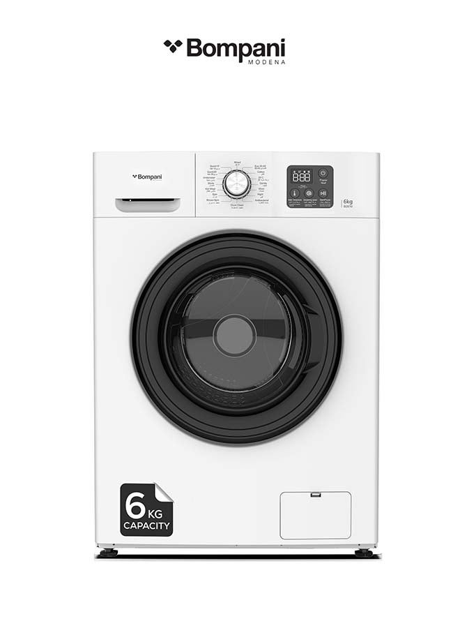 بومباني غسالة ملابس أمامية 6Kg مع محرك عاكس BLDC 1200RPM، شاشة LED، 16 برنامج غسيل، تعقيم بدرجة حرارة عالية، تقنية مضادة للتشابك، كفاءة في استهلاك الطاقة – BI2876I (ضمان سنة واحدة) - Image 1