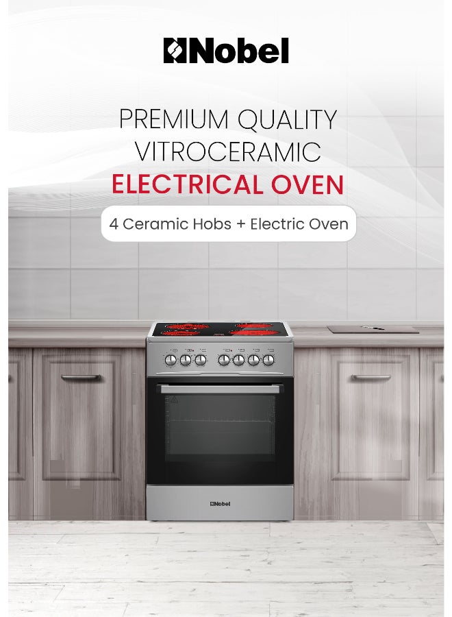 Nobel 60x60cm Vitroceramic Cooking Range 4 Highlight Ceramic Heaters, 70L Electric Oven, 9 Power Levels, Turbo Fan, Mechanical Timer, Double Glass Door, Cooling Fan Free Standing Electric Cooker - NGC60VTI (1 Year Warranty) NGC60VTI silver - Image 3