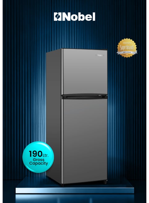 Double Door Refrigerator 185L Gross / 127L Net Mechanical Temperature Control, R600a Refrigerant, Recessed Handle, Inside Condenser, Dark Silver – (1 Year Warranty) 120 W NR190S grey