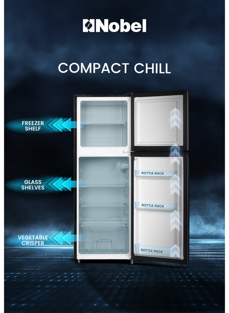 Nobel Double Door Refrigerator 190L Gross / 127L Net Mechanical Temperature Control, R600a Refrigerant, Recessed Handle, Inside Condenser, Dark Silver – NR190S (1 Year Warranty) 120 W NR190S grey - Image 2